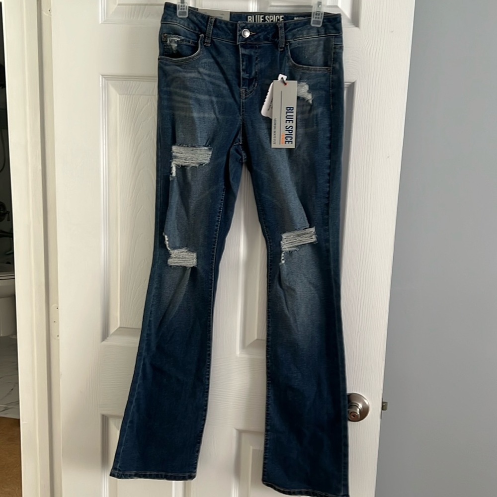 Blue SPICE mid rise, boot cut, distressed jeans - size 5 -NWT